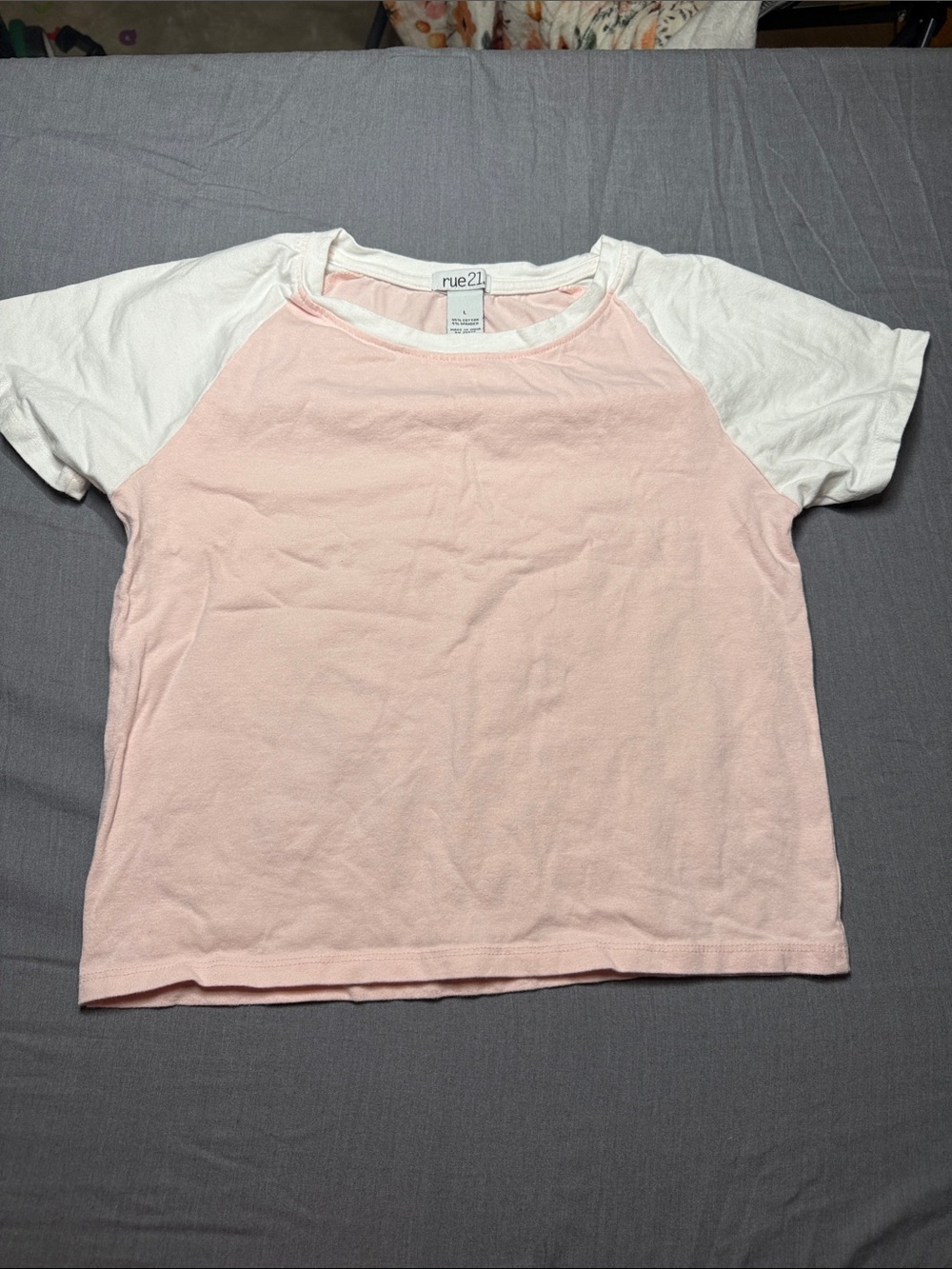 Rue21 Pink and White Raglan Short Sleeve Tee